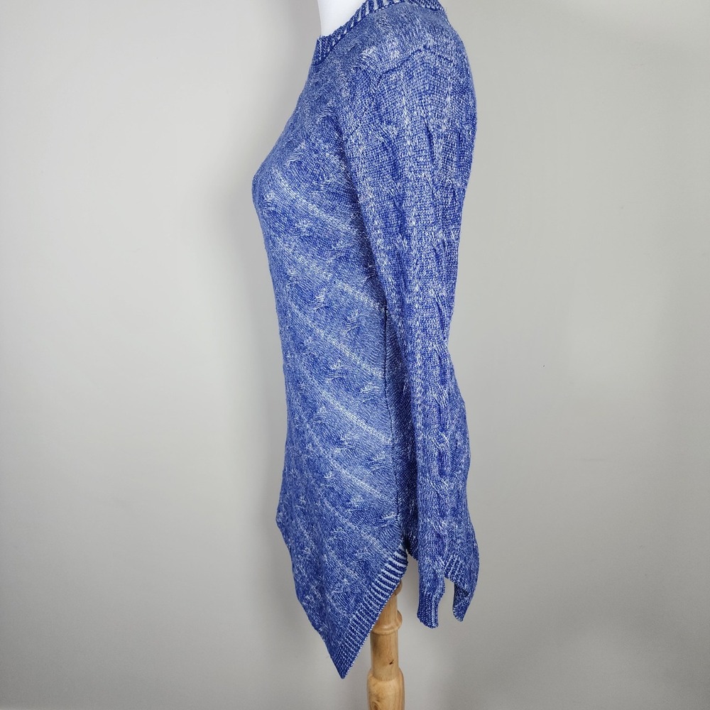 Cable Knit‎ Long Sweater Womens Small Asymmetric Knit Marled Blue Long Sleeve - Picture 6 of 12
